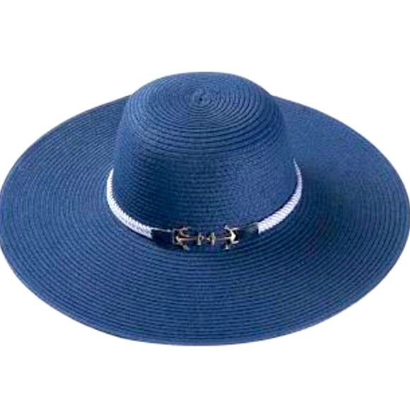 Wide Brim Anchor Embellished Sun Hat - Picture 1 of 2